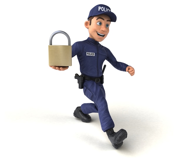 Divertente illustrazione 3d di un ufficiale di polizia dei cartoni animati