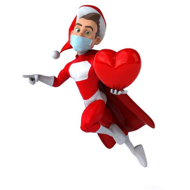 Fun 3D illustration of a cartoon Santa Claus with a mask