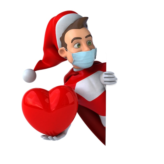 Fun 3D illustration of a cartoon Santa Claus with a mask