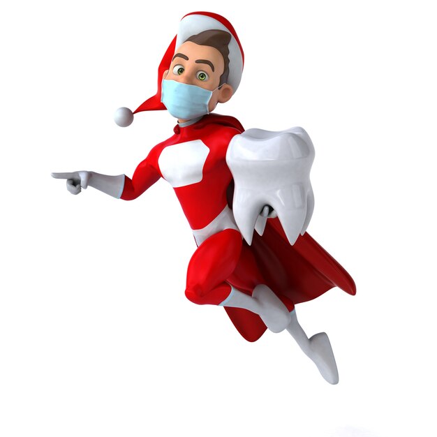 Fun 3D illustration of a cartoon Santa Claus with a mask