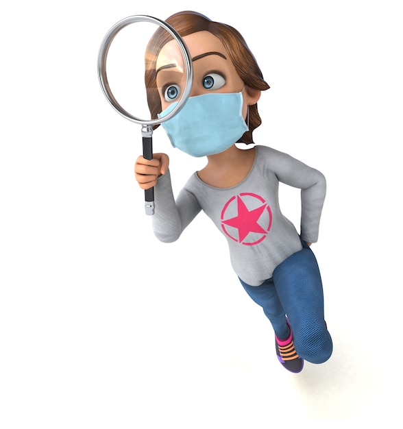 Fun 3D Illustration of a cartoon teenage girl with a mask