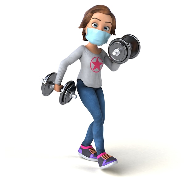 Fun 3D Illustration of a cartoon teenage girl with a mask