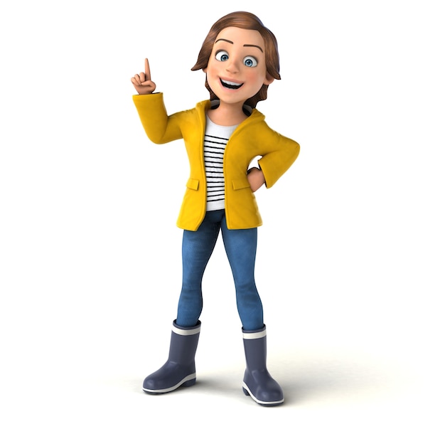 Fun 3D Illustration of a cartoon teenage girl with rain gear