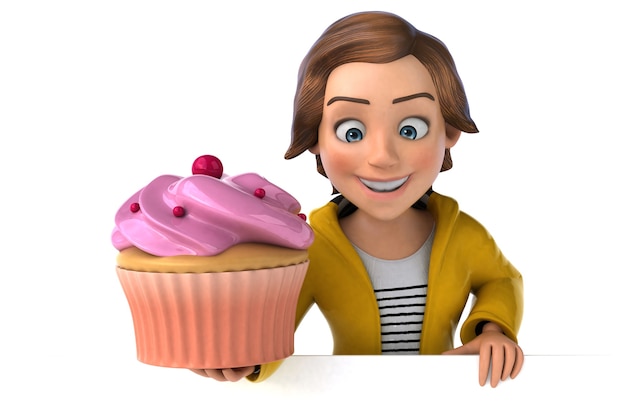 Fun 3D illustration of a cartoon teenage girl