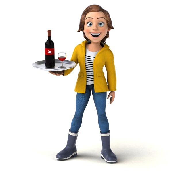 Fun 3D illustration of a cartoon teenage girl