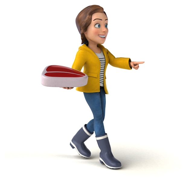 Fun 3D illustration of a cartoon teenage girl