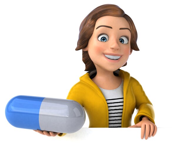 Fun 3D illustration of a cartoon teenage girl