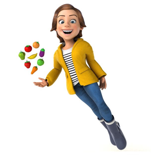 Fun 3D illustration of a cartoon teenage girl