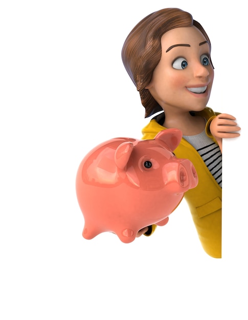 Fun 3D illustration of a cartoon teenage girl