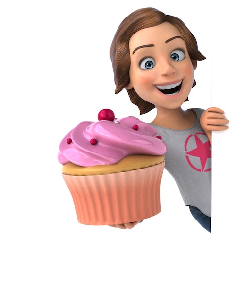 Fun 3D illustration of a cartoon teenage girl