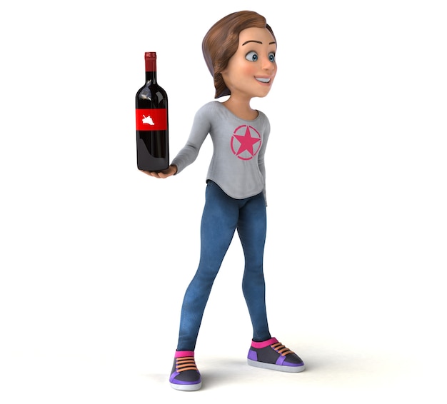 Fun 3D illustration of a cartoon teenage girl