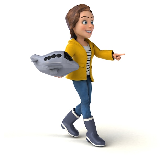 Fun 3D illustration of a cartoon teenage girl