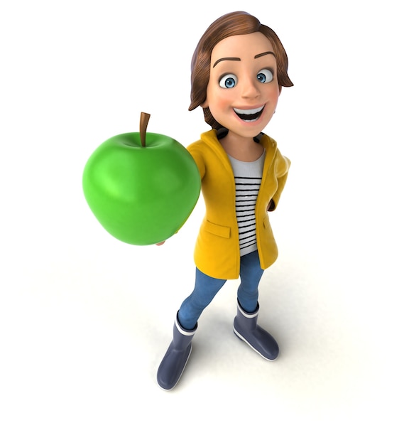 Fun 3D illustration of a cartoon teenage girl