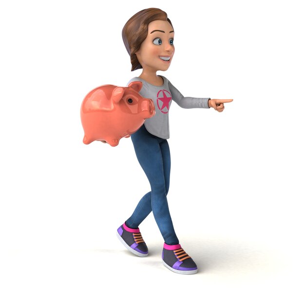 Fun 3D illustration of a cartoon teenage girl