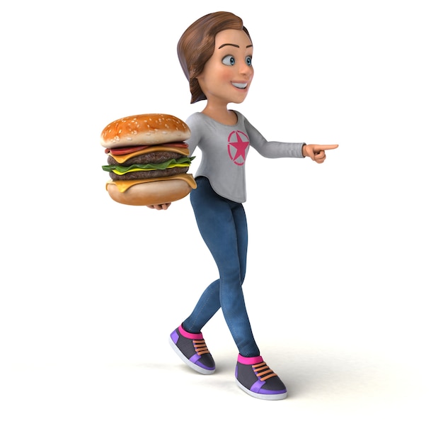 Fun 3D illustration of a cartoon teenage girl