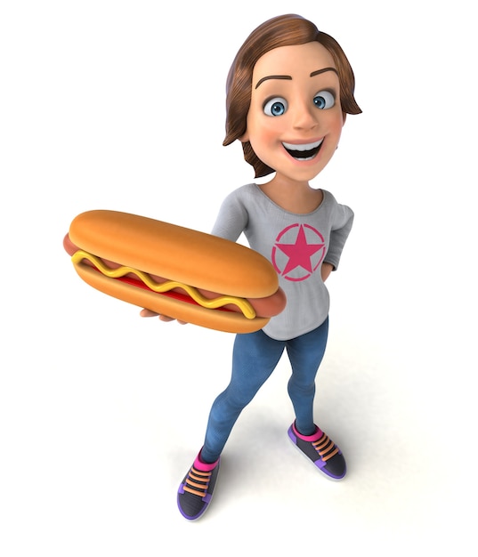 Fun 3D illustration of a cartoon teenage girl