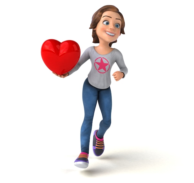 Fun 3D illustration of a cartoon teenage girl