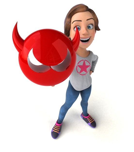 Fun 3D illustration of a cartoon teenage girl