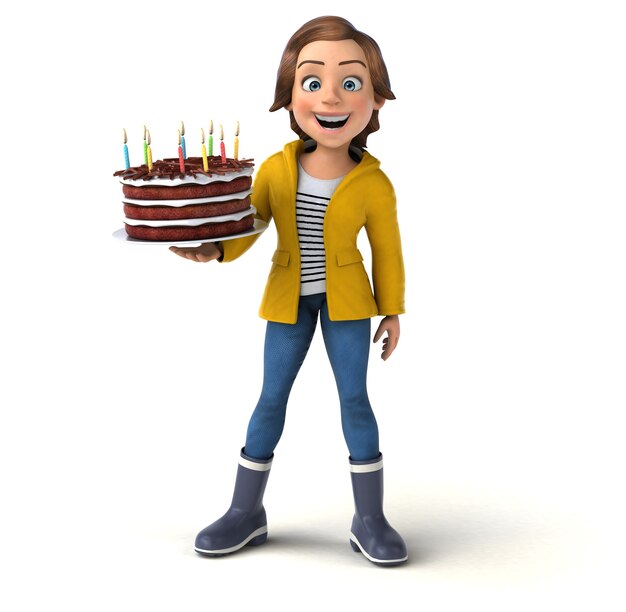 Fun 3D illustration of a cartoon teenage girl