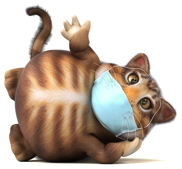 Fun 3D illustration of a cat with a mask