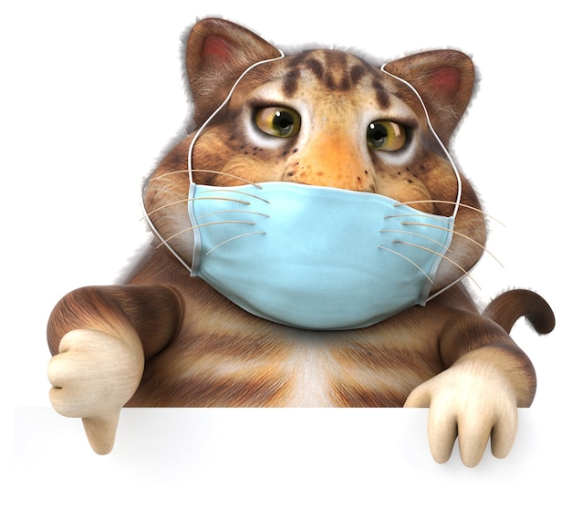 Fun 3D illustration of a cat with a mask