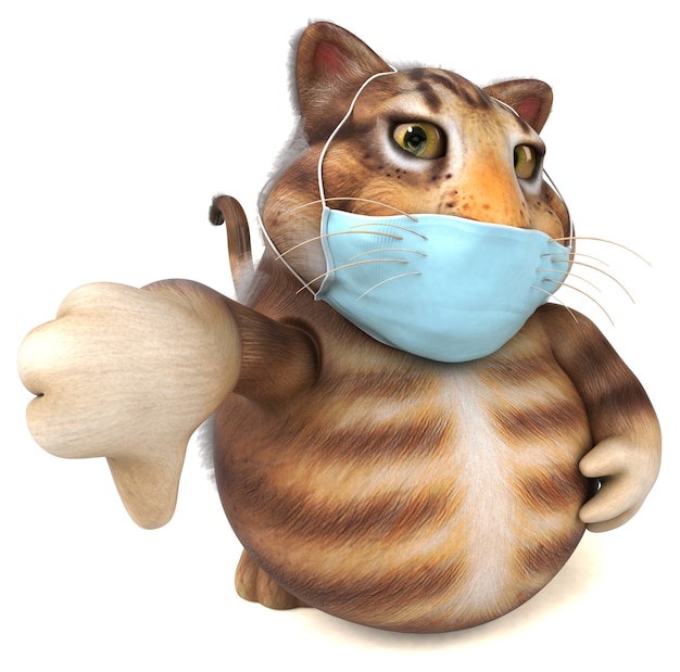 Fun 3D illustration of a cat with a mask