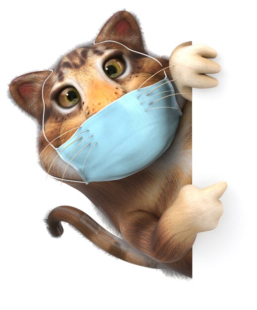 Fun 3D illustration of a cat with a mask