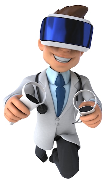 Photo fun 3d illustration of a doctor with a vr helmet