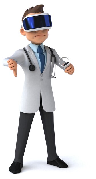 Fun 3D Illustration of a doctor with a VR Helmet