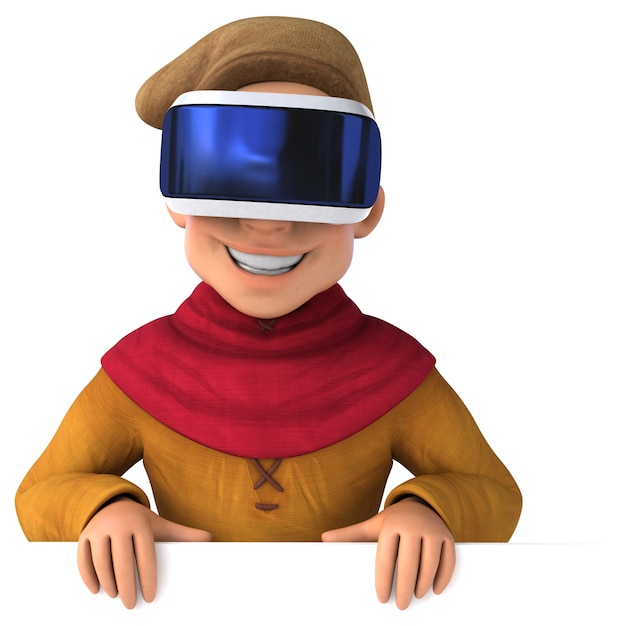 Fun 3D Illustration of a medieval man with a VR Helmet