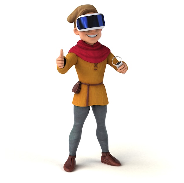 Fun 3D Illustration of a medieval man with a VR Helmet