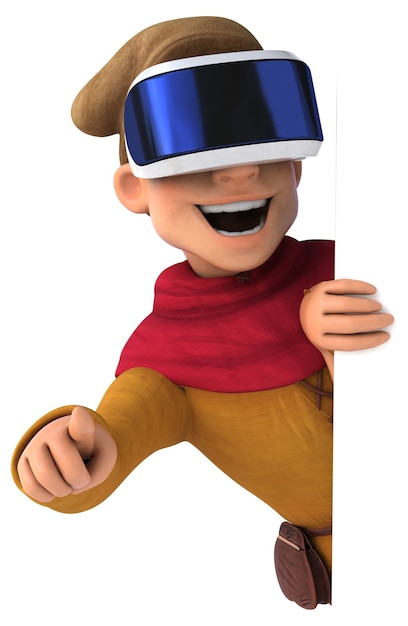 Fun 3D Illustration of a medieval man with a VR Helmet