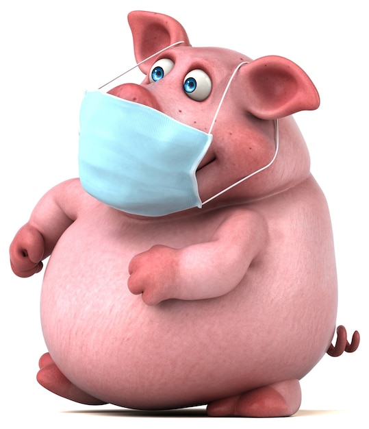 Fun 3D illustration of a pig with a mask