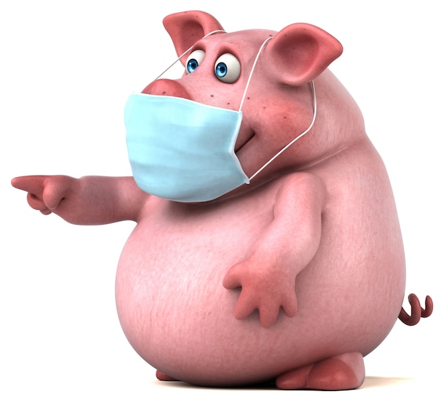 Fun 3D illustration of a pig with a mask