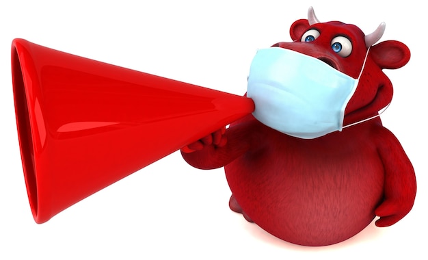 Divertente illustrazione 3d di un toro rosso con una maschera