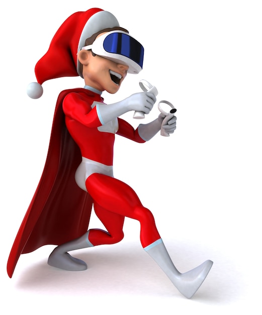 Fun 3D Illustration of a super Santa Claus with a VR Helmet