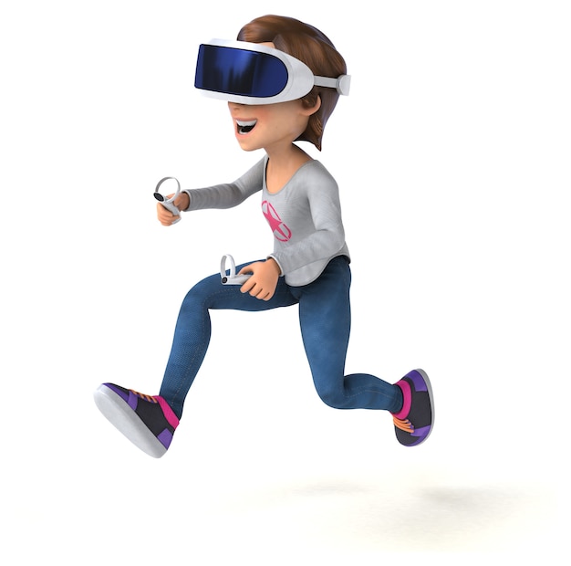 Fun 3D Illustration of a teenage girl with a VR headset