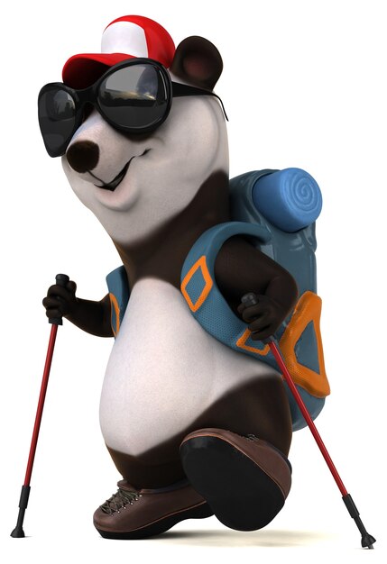 Fun 3D panda backpacker cartoon character