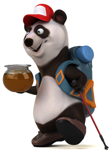 Fun 3D panda backpacker cartoon character