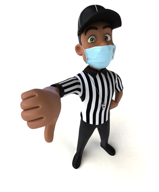 Divertente rendering 3d di un arbitro nero con una maschera