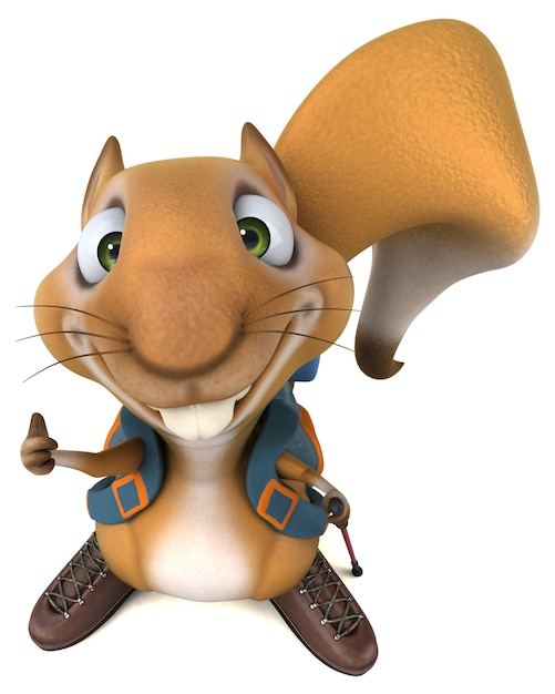 Fun 3D squirrel backpacker cartoon character