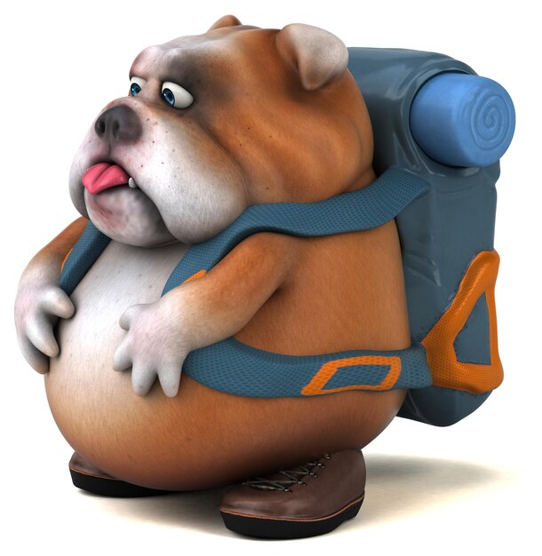 Fun backpacker bulldog cartoon character
