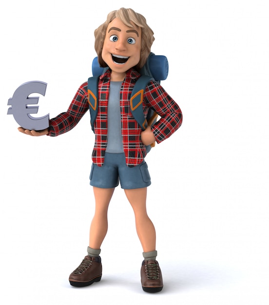 Fun backpacker cartoon guy