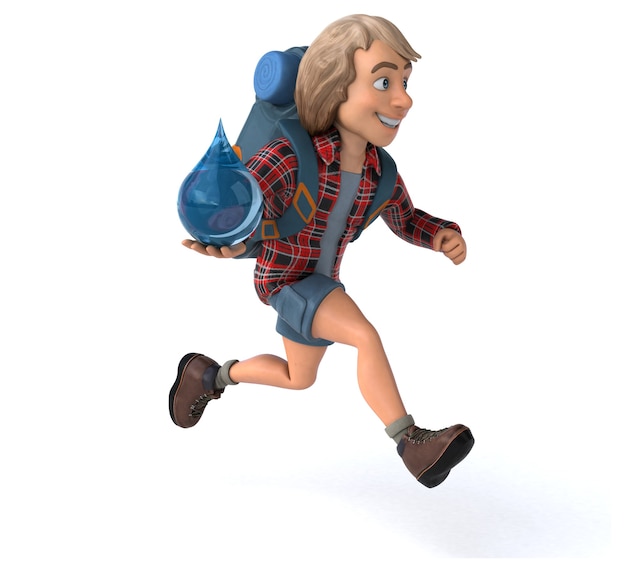 Fun backpacker cartoon guy