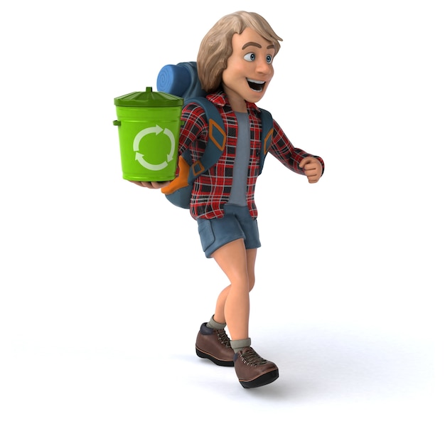 Fun backpacker cartoon guy