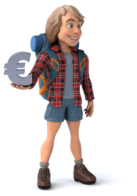 Fun backpacker cartoon guy