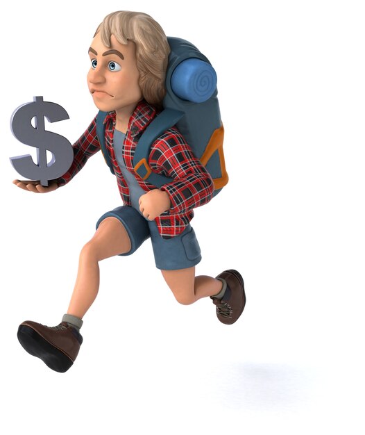 Fun backpacker cartoon guy