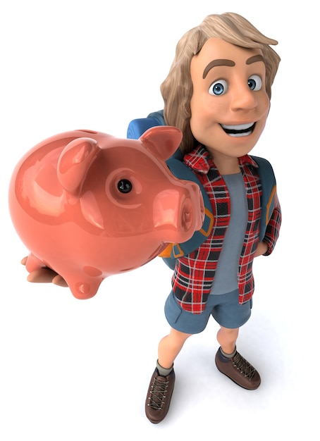 Fun backpacker cartoon guy