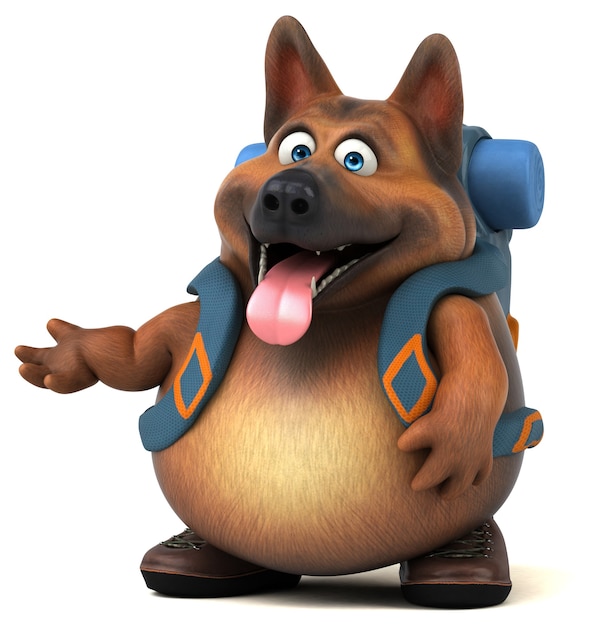 Fun backpacker german shepherd dog cartoon character