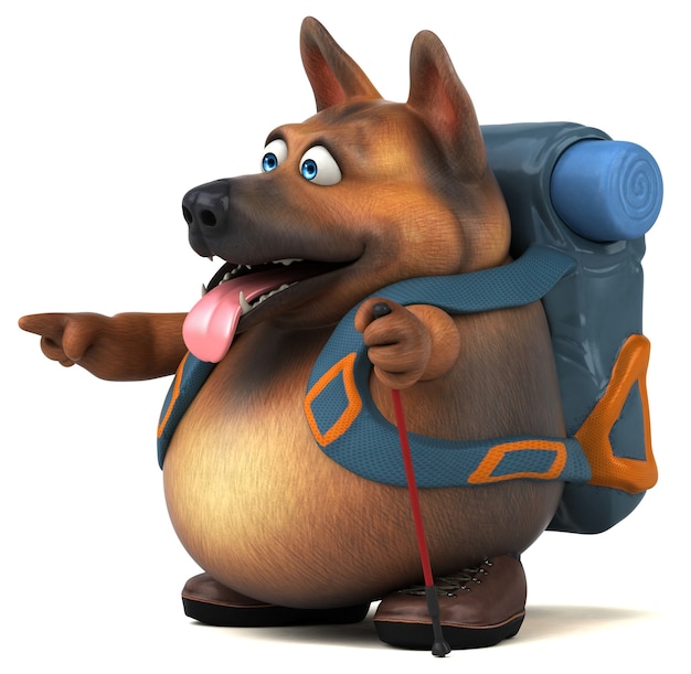 Fun backpacker german shepherd dog cartoon character